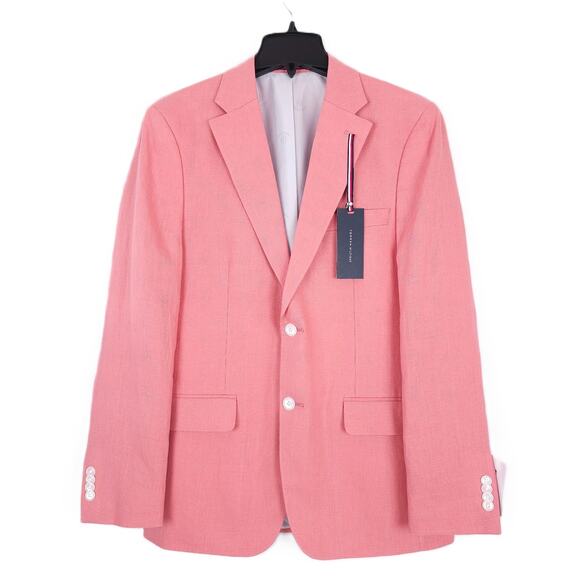 Tommy Hilfiger Mens Modern Fit Linen 2 Piece Suit 40S 34x30 Light Red Solid NWT - Picture 2 of 13